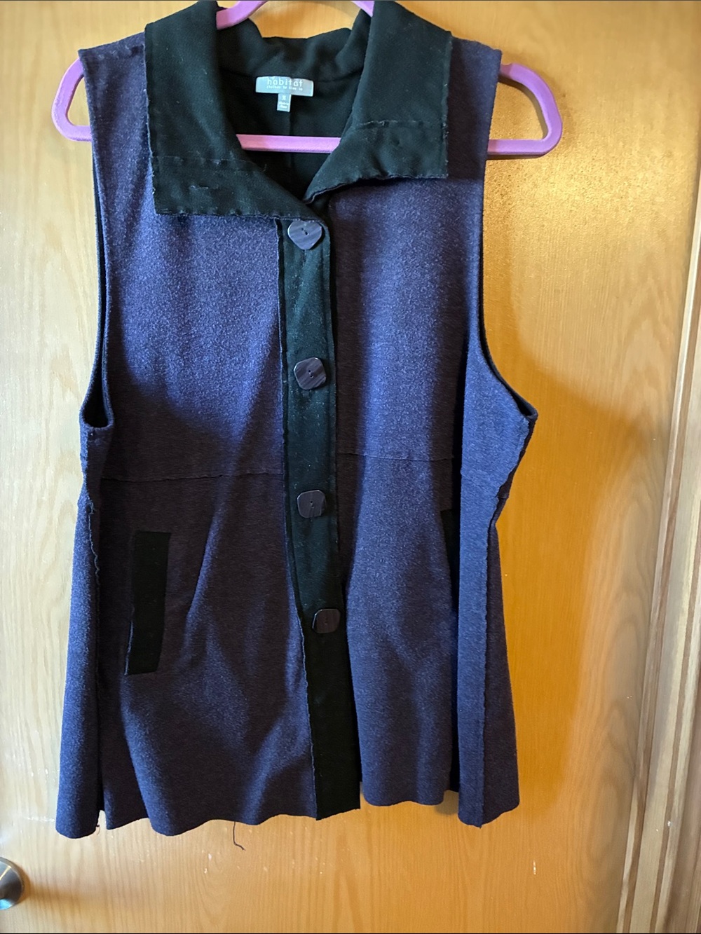 Habitat Deep Purple Sleeveless Button-Front Vest with Black Trim BoHo